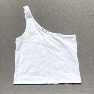 ZARA one shoulder crop top white